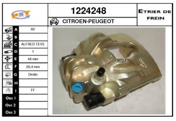 SNRA 1224248 Тормозной суппорт для PEUGEOT 205 I (Пежо 205 и) SNRA 1224248 Тормозной суппорт для PEUGEOT 205 I (Пежо 205 и)