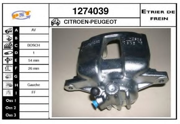 SNRA 1274039 Тормозной суппорт для CITROëN (Cитроëн) SNRA 1274039 Тормозной суппорт для CITROëN (Cитроëн)