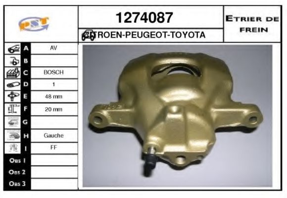 SNRA 1274087 Тормозной суппорт для PEUGEOT 108 (Пежо 108) SNRA 1274087 Тормозной суппорт для PEUGEOT 108 (Пежо 108)