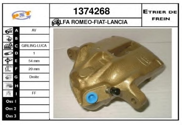 SNRA 1374268 Тормозной суппорт для ALFA ROMEO 146 (Альфа ромео 146) SNRA 1374268 Тормозной суппорт для ALFA ROMEO 146 (Альфа ромео 146)