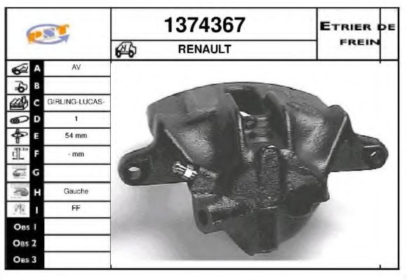 SNRA 1374367 Тормозной суппорт для RENAULT (Рено) SNRA 1374367 Тормозной суппорт для RENAULT (Рено)