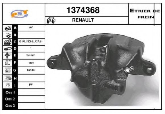 SNRA 1374368 Тормозной суппорт для RENAULT (Рено) SNRA 1374368 Тормозной суппорт для RENAULT (Рено)