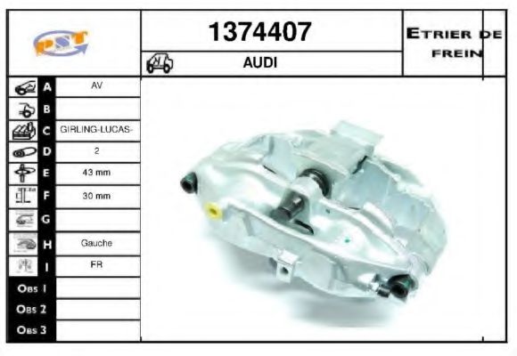 SNRA 1374407 Тормозной суппорт для AUDI A8 (Ауди А8) SNRA 1374407 Тормозной суппорт для AUDI A8 (Ауди А8)