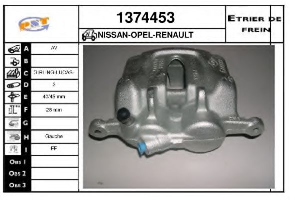 SNRA 1374453 Тормозной суппорт для RENAULT (Рено) SNRA 1374453 Тормозной суппорт для RENAULT (Рено)