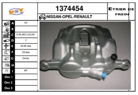 SNRA 1374454 Тормозной суппорт для RENAULT (Рено) SNRA 1374454 Тормозной суппорт для RENAULT (Рено)