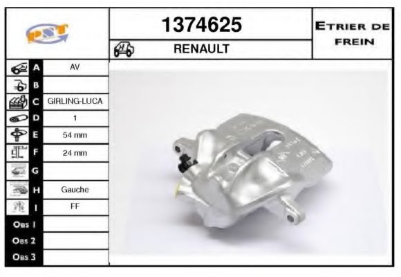 SNRA 1374625 Тормозной суппорт для RENAULT MEGANE SCENIC (Рено Меган сценик) SNRA 1374625 Тормозной суппорт для RENAULT MEGANE SCENIC (Рено Меган сценик)