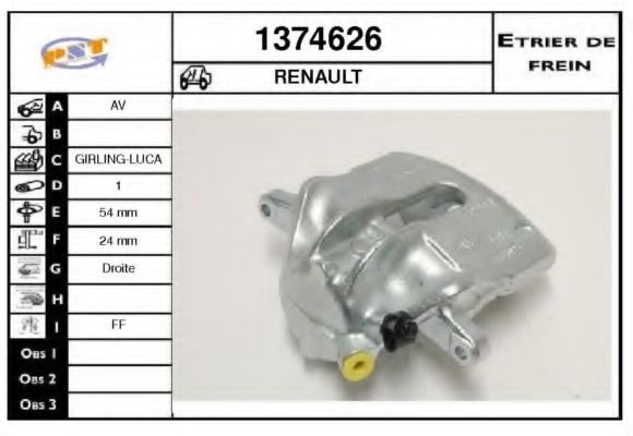 SNRA 1374626 Тормозной суппорт для RENAULT MEGANE SCENIC (Рено Меган сценик) SNRA 1374626 Тормозной суппорт для RENAULT MEGANE SCENIC (Рено Меган сценик)