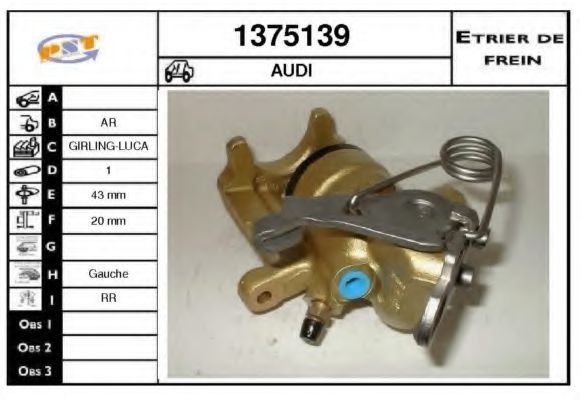 SNRA 1375139 Тормозной суппорт для AUDI A8 (Ауди А8) SNRA 1375139 Тормозной суппорт для AUDI A8 (Ауди А8)