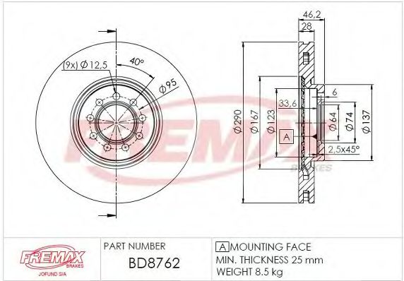 FREMAX BD-8762 Тормозной диск для IVECO (Ивеко) FREMAX BD-8762 Тормозной диск для IVECO (Ивеко)