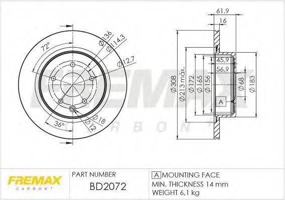 FREMAX BD-2072 Тормозной диск для INFINITI M37 (Инфинити М37) FREMAX BD-2072 Тормозной диск для INFINITI M37 (Инфинити М37)