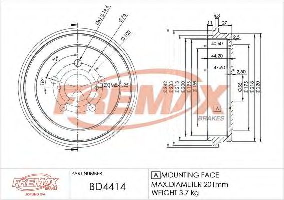 FREMAX BD-4414 Тормозной барабан для TOYOTA ALTIS (Тойота/тоета Алтис) FREMAX BD-4414 Тормозной барабан для TOYOTA ALTIS (Тойота/тоета Алтис)