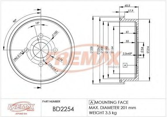 FREMAX BD-2254 Тормозной барабан для TOYOTA COROLLA FX (Тойота/тоета Cоролла инфинити фх) FREMAX BD-2254 Тормозной барабан для TOYOTA COROLLA FX (Тойота/тоета Cоролла инфинити фх)