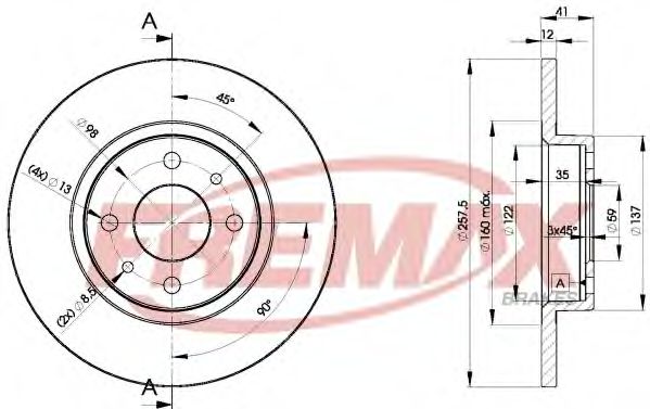 FREMAX BD-3466 Тормозной диск для FIAT 500 C (Фиат 500 c) FREMAX BD-3466 Тормозной диск для FIAT 500 C (Фиат 500 c)
