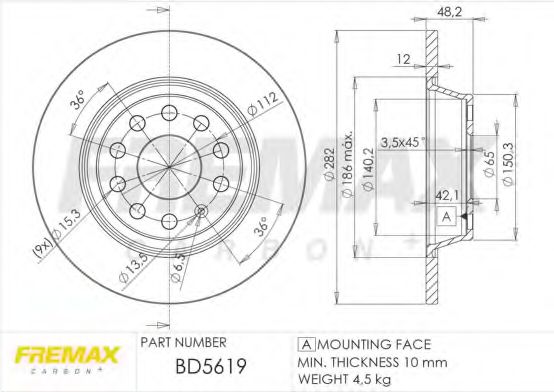 FREMAX BD-5619 Тормозной диск для SEAT (Сеат) FREMAX BD-5619 Тормозной диск для SEAT (Сеат)