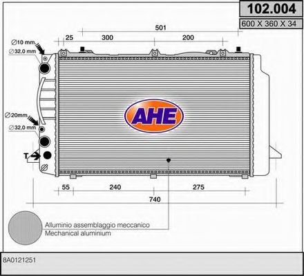 AHE 102.004 Радиатор, охлаждение двигателя для AUDI 90 (Ауди 90) AHE 102.004 Радиатор, охлаждение двигателя для AUDI 90 (Ауди 90)
