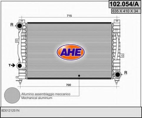 AHE 102.054/A Радиатор, охлаждение двигателя для AUDI A6 (Ауди А6) AHE 102.054/A Радиатор, охлаждение двигателя для AUDI A6 (Ауди А6)