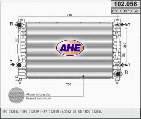 AHE 102.056 Радиатор, охлаждение двигателя для AUDI A6 (Ауди А6) AHE 102.056 Радиатор, охлаждение двигателя для AUDI A6 (Ауди А6)