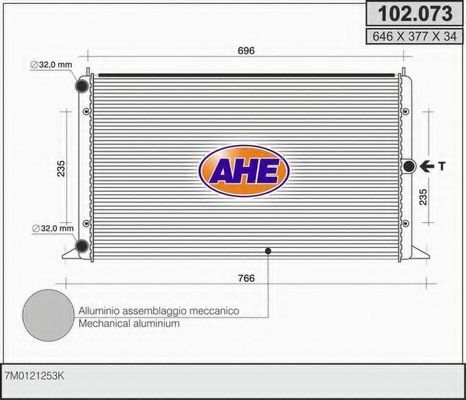 AHE 102.073 Радиатор, охлаждение двигателя для VOLKSWAGEN SHARAN (Фольксваген Шаран) AHE 102.073 Радиатор, охлаждение двигателя для VOLKSWAGEN SHARAN (Фольксваген Шаран)