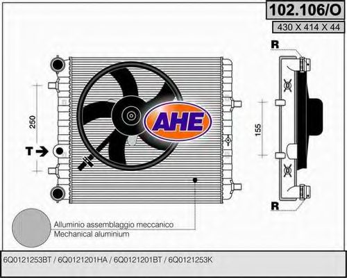 AHE 102.106/O Радиатор, охлаждение двигателя для SKODA FABIA (Шкода Фабиа) AHE 102.106/O Радиатор, охлаждение двигателя для SKODA FABIA (Шкода Фабиа)