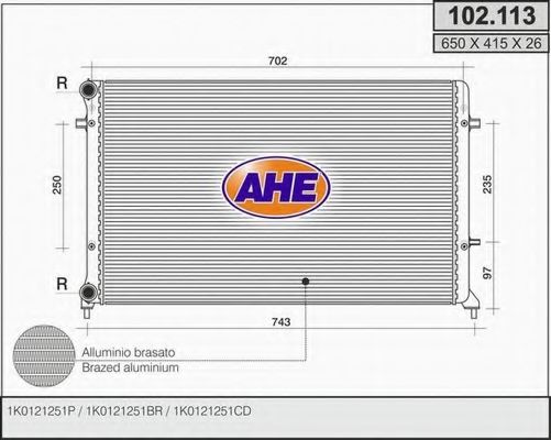 AHE 102.113 Радиатор, охлаждение двигателя для SEAT ALTEA (Сеат Алтэа) AHE 102.113 Радиатор, охлаждение двигателя для SEAT ALTEA (Сеат Алтэа)