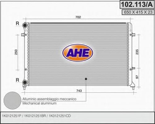 AHE 102.113/A Радиатор, охлаждение двигателя для VOLKSWAGEN GOLF VI (Фольксваген Гольф 6) AHE 102.113/A Радиатор, охлаждение двигателя для VOLKSWAGEN GOLF VI (Фольксваген Гольф 6)