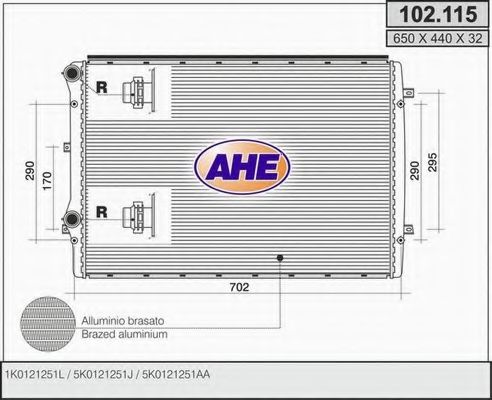 AHE 102.115 Радиатор, охлаждение двигателя для AUDI TT (Ауди Тт) AHE 102.115 Радиатор, охлаждение двигателя для AUDI TT (Ауди Тт)
