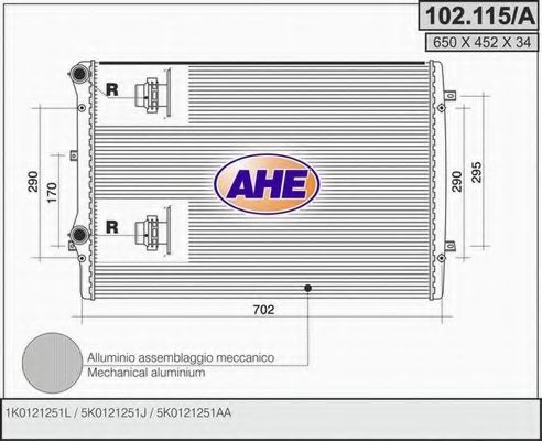 AHE 102.115/A Радиатор, охлаждение двигателя для AUDI TT (Ауди Тт) AHE 102.115/A Радиатор, охлаждение двигателя для AUDI TT (Ауди Тт)