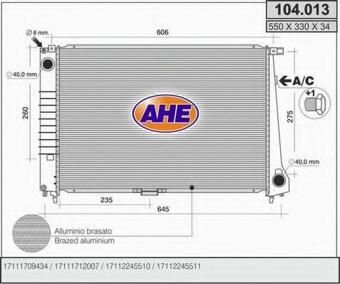 AHE 104.013 Радиатор, охлаждение двигателя для BMW 7 (Бмв 7) AHE 104.013 Радиатор, охлаждение двигателя для BMW 7 (Бмв 7)