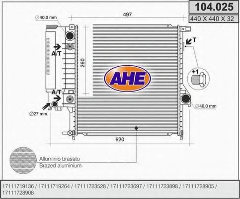 AHE 104.025 Радиатор, охлаждение двигателя 