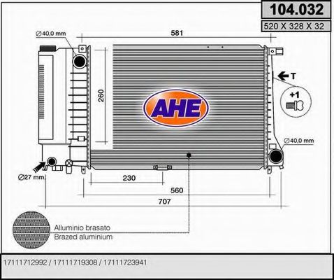 AHE 104.032 Радиатор, охлаждение двигателя 