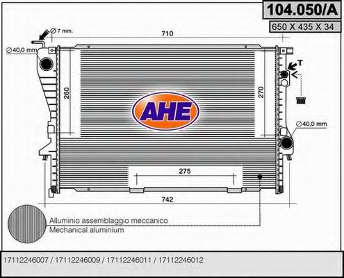 AHE 104.050/A Радиатор, охлаждение двигателя 