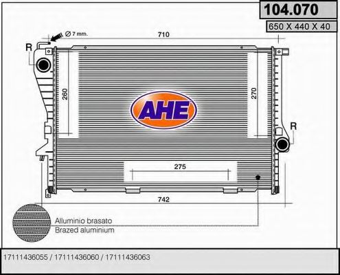 AHE 104.070 Радиатор, охлаждение двигателя 