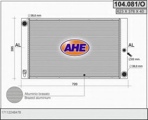 AHE 104.081/O Радиатор, охлаждение двигателя 