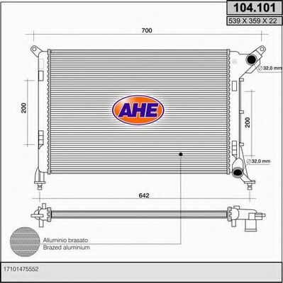 AHE 104.101 Радиатор, охлаждение двигателя 