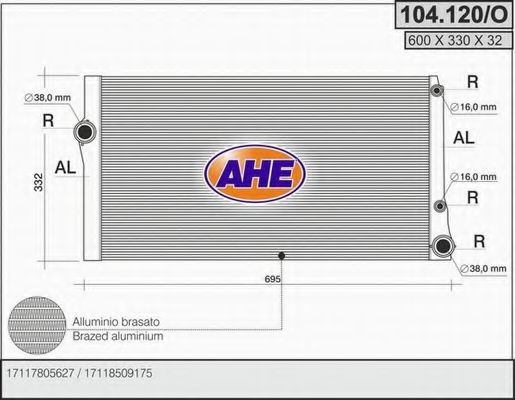 AHE 104.120/O Радиатор, охлаждение двигателя 