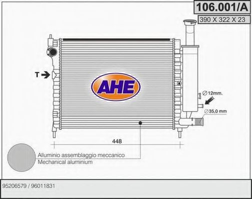 AHE 106.001/A Радиатор, охлаждение двигателя 