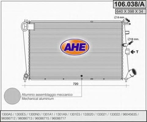 AHE 106.038/A Радиатор, охлаждение двигателя 