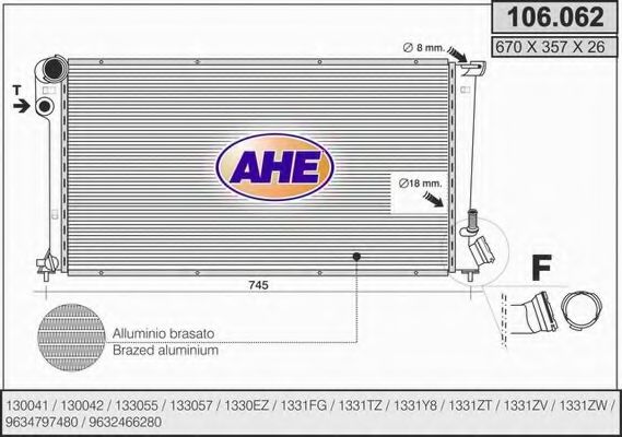 AHE 106.062 Радиатор, охлаждение двигателя для PEUGEOT (Пежо) AHE 106.062 Радиатор, охлаждение двигателя для PEUGEOT (Пежо)