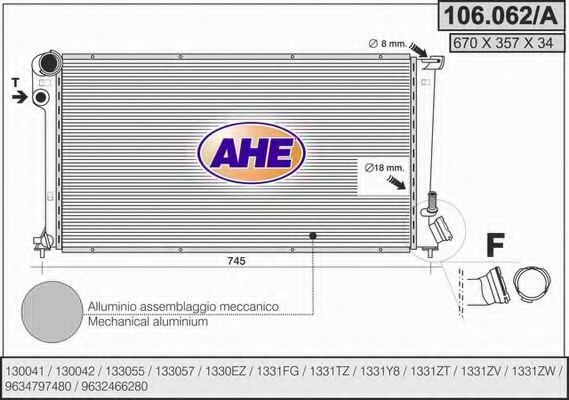 AHE 106.062/A Радиатор, охлаждение двигателя для PEUGEOT (Пежо) AHE 106.062/A Радиатор, охлаждение двигателя для PEUGEOT (Пежо)