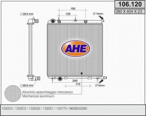 AHE 106.120 Радиатор, охлаждение двигателя для PEUGEOT 207 (Пежо 207) AHE 106.120 Радиатор, охлаждение двигателя для PEUGEOT 207 (Пежо 207)