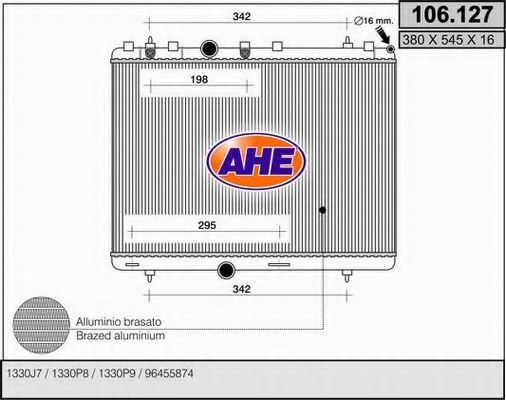 AHE 106.127 Радиатор, охлаждение двигателя для PEUGEOT 407 (Пежо 407) AHE 106.127 Радиатор, охлаждение двигателя для PEUGEOT 407 (Пежо 407)