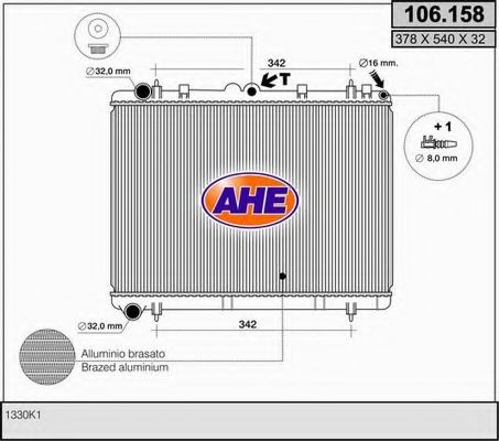 AHE 106.158 Радиатор, охлаждение двигателя для CITROëN (Cитроëн) AHE 106.158 Радиатор, охлаждение двигателя для CITROëN (Cитроëн)