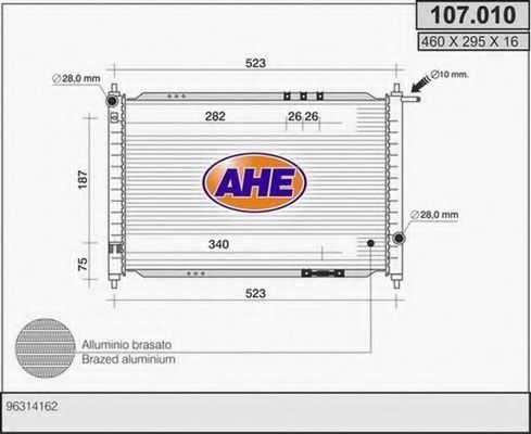 AHE 107.010 Радиатор, охлаждение двигателя 