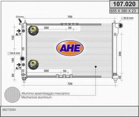 AHE 107.020 Радиатор, охлаждение двигателя 