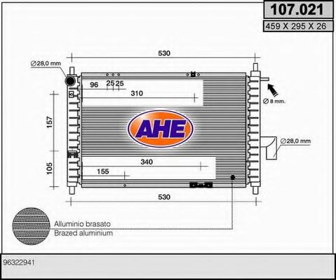 AHE 107.021 Радиатор, охлаждение двигателя 