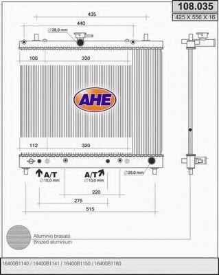 AHE 108.035 Радиатор, охлаждение двигателя 