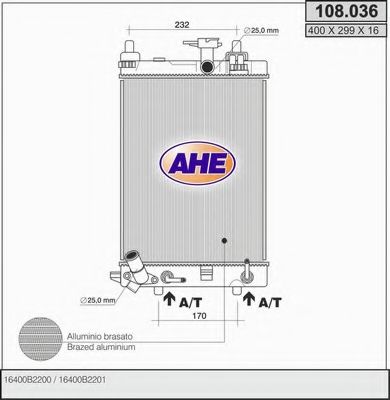 AHE 108.036 Радиатор, охлаждение двигателя 