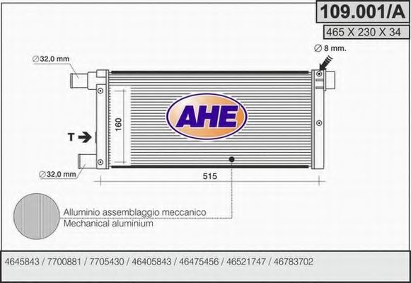 AHE 109.001/A Радиатор, охлаждение двигателя 