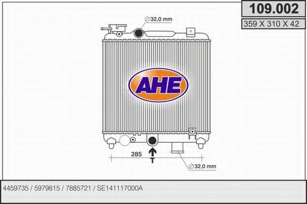 AHE 109.002 Радиатор, охлаждение двигателя 