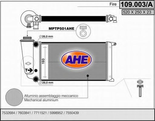 AHE 109.003/A Радиатор, охлаждение двигателя 